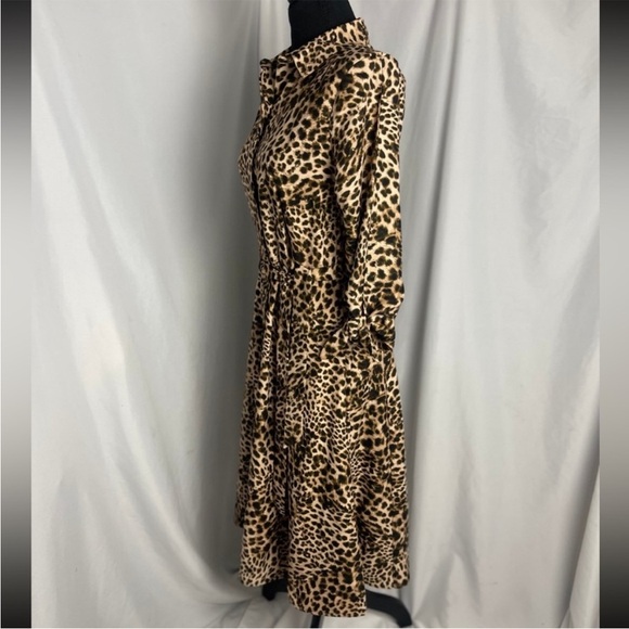 NWT Calvin Klein Leopard Print, 3/4 Sleeve, Belted, Button Down Shirt Dress - Picture 6 of 10